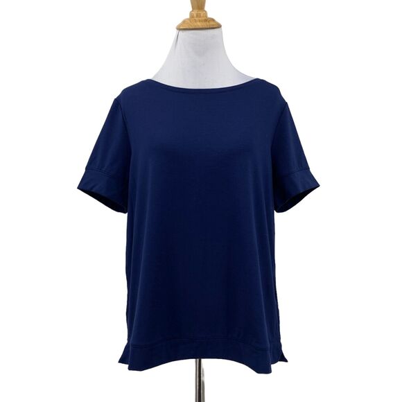 Lands End Basic Shirt Womens S Small Navy Blue Solid Short Sleeve Stretch Tee - Picture 1 of 11